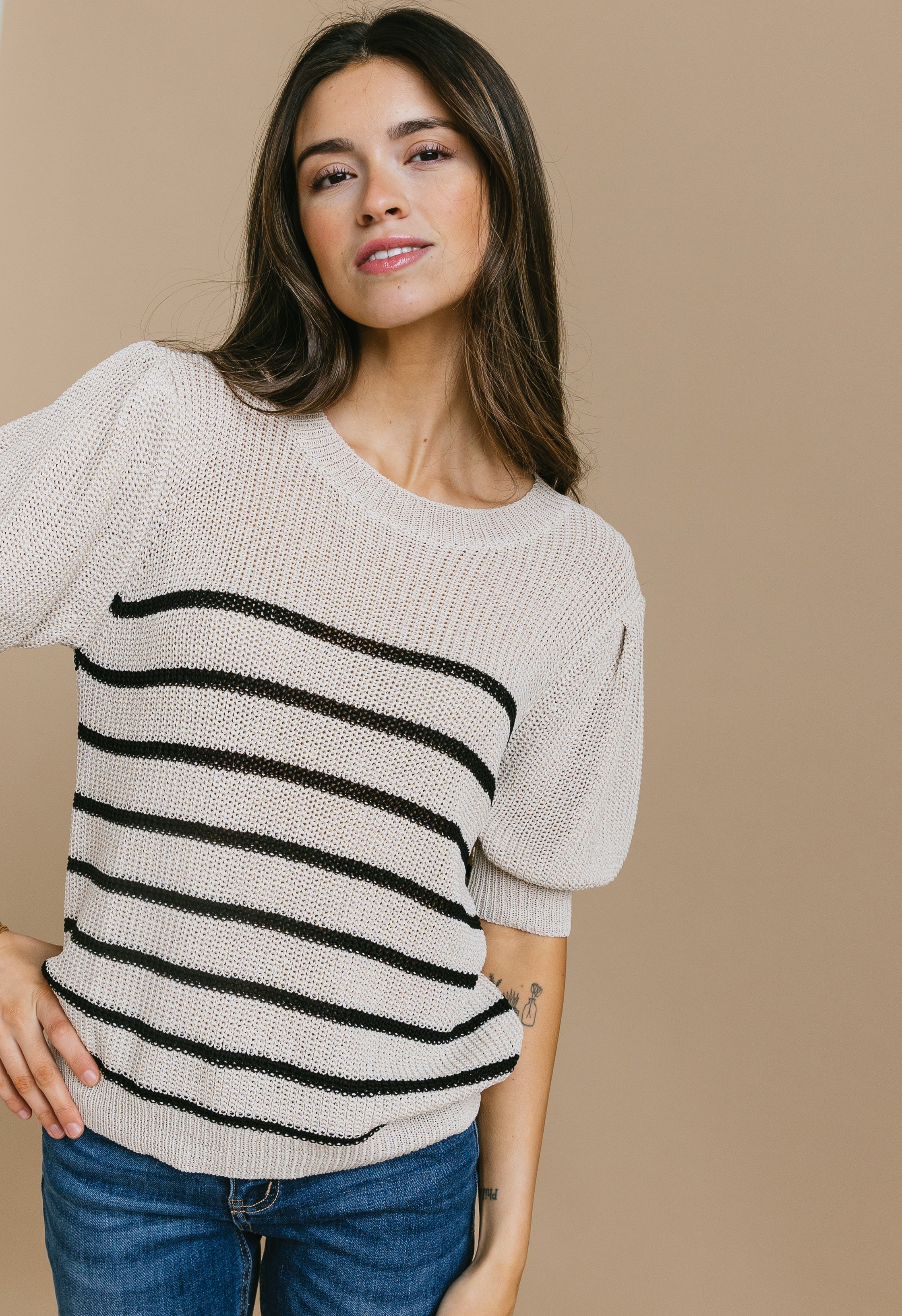 Mark My Words Sweater - TAUPE/BLACK - willows clothing SWEATER