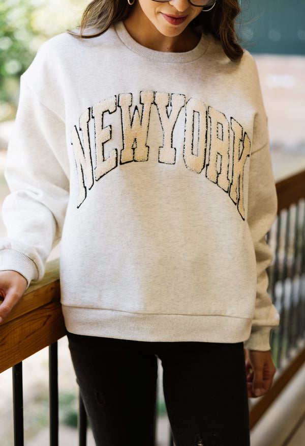 New York Patch Sweatshirt - MELANGE GREY - willows clothing SWEATSHIRT