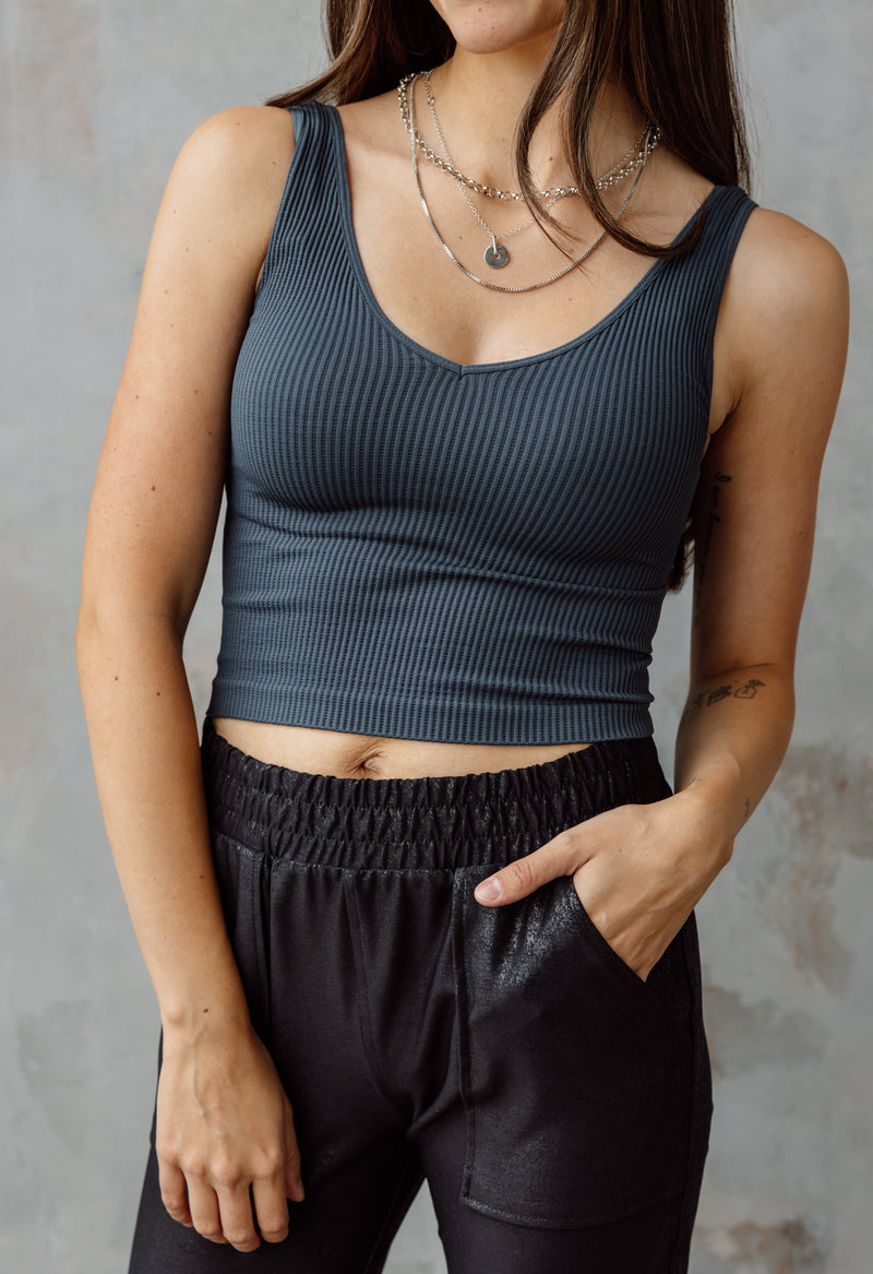 NIKIBIKI V-Neck Ribbed Tank - STELLAR - willows clothing TANK