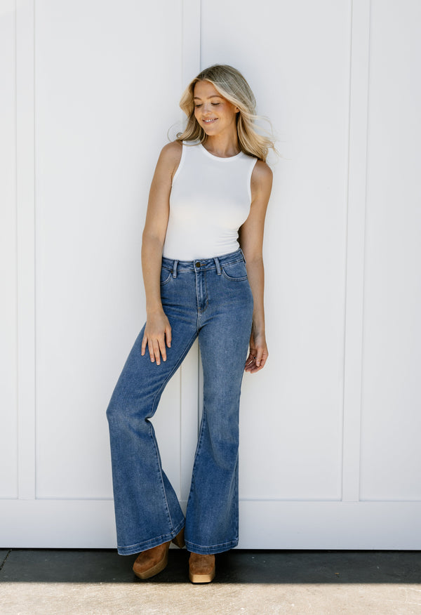 Parker Flare Jeans - MEDIUM DENIM - willows clothing FLARE