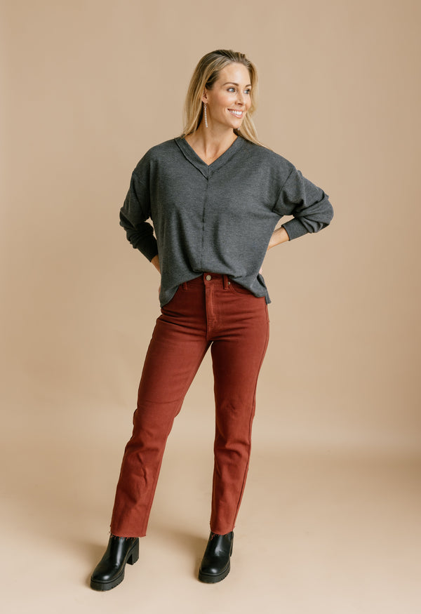 Rachel Top - DARK CHARCOAL - willows clothing L/S Shirt