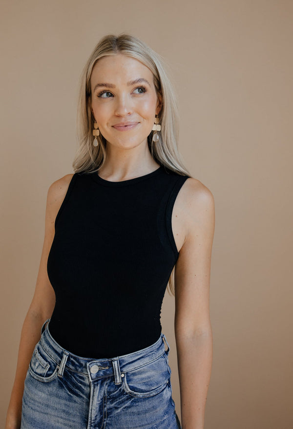 Round Neck Basic Bodysuit - BLACK - willows clothing BODYSUIT