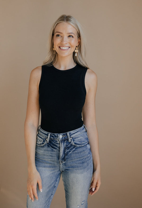 Round Neck Basic Bodysuit - BLACK - willows clothing BODYSUIT