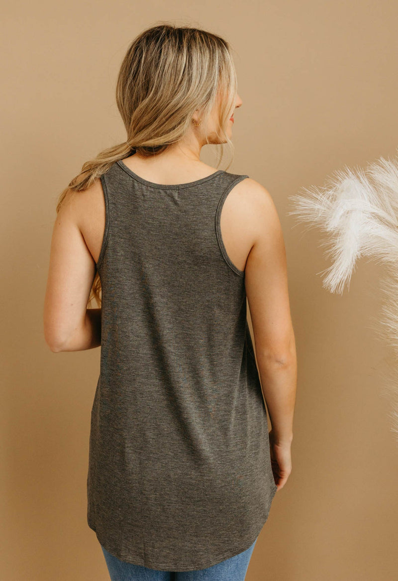 Round Neck Tank Top - CHARCOAL - willows clothing TANK