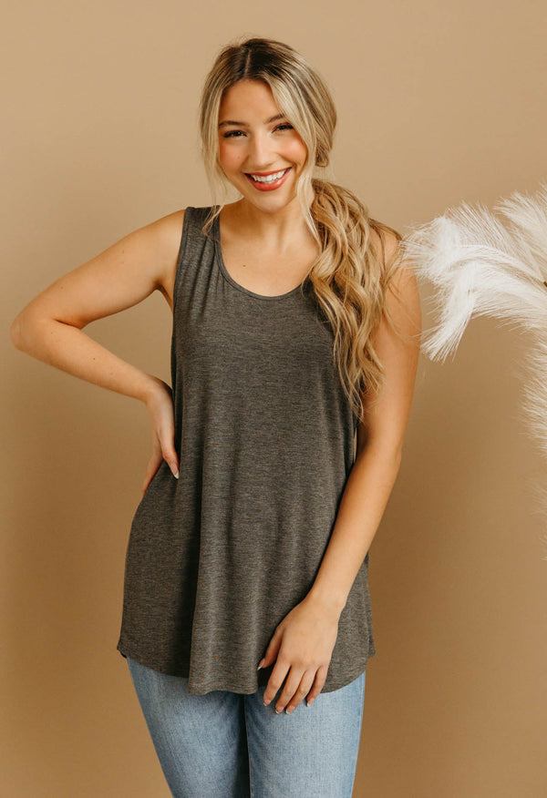 Round Neck Tank Top - CHARCOAL - willows clothing TANK