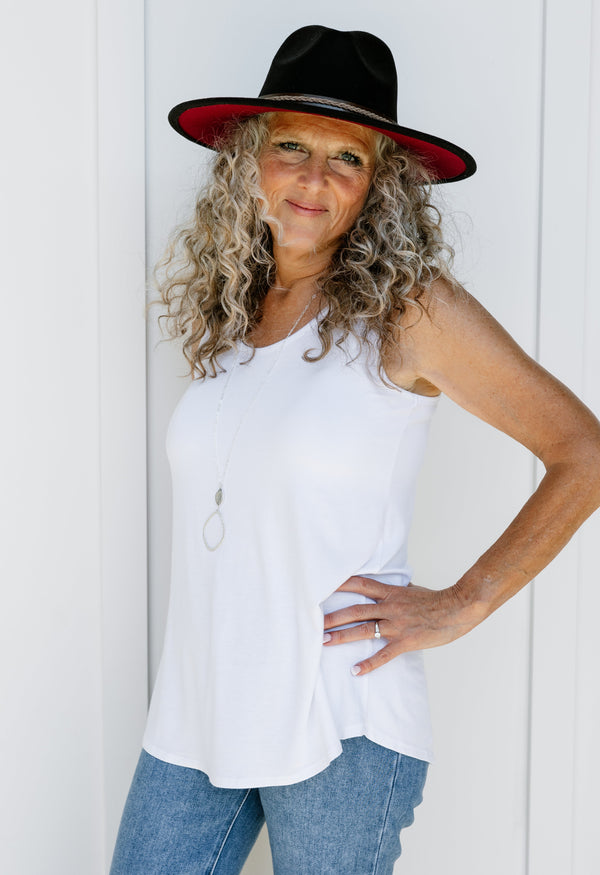 Round Neck Tank Top - WHITE - willows clothing TANK