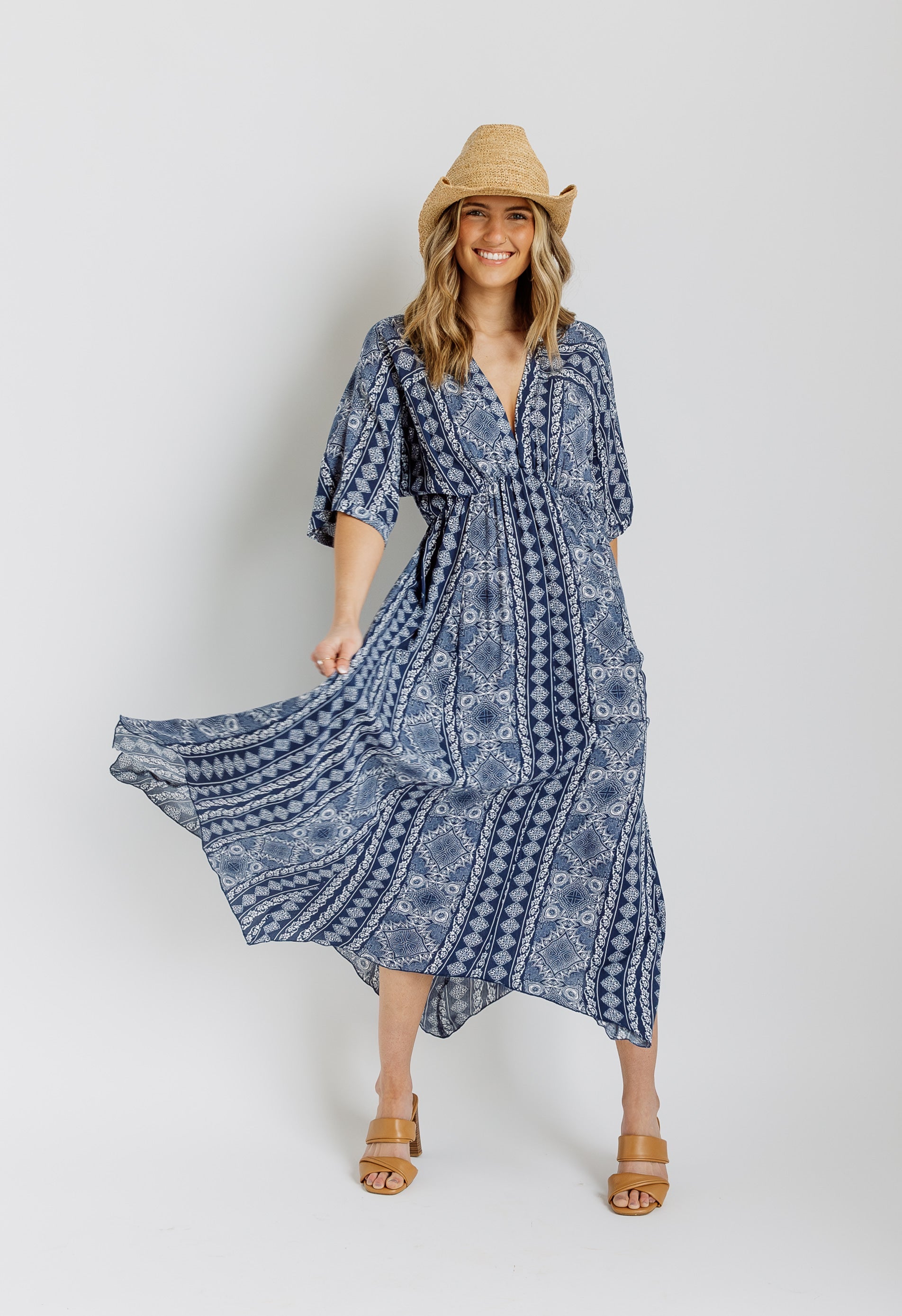 Santorini Summer Dress - NAVY - willows clothing Long Dress