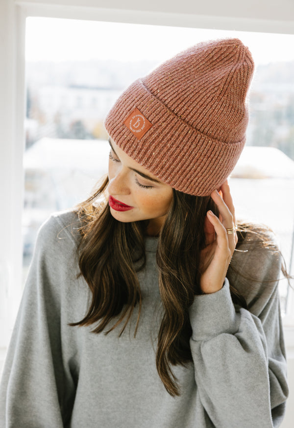 Sequin Cuff Beanie - PEACH - willows clothing BEANIE