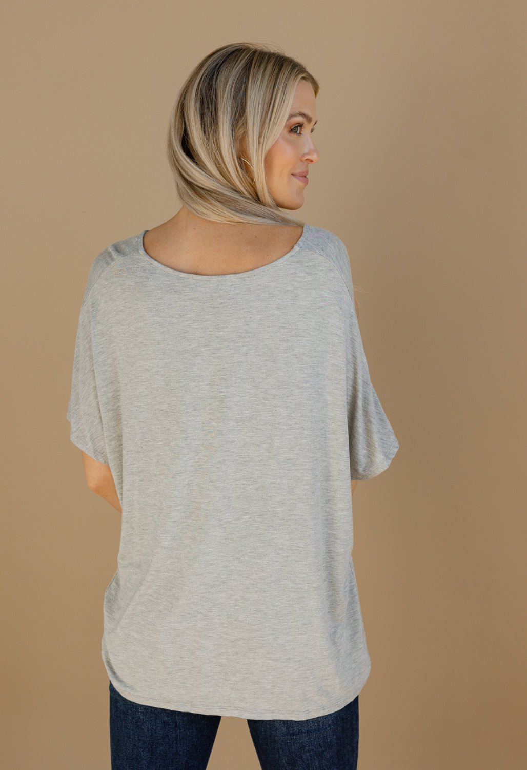 Short Sleeve V-Neck Knot Front Top - HEATHER GREY - willows clothing S/S Shirt