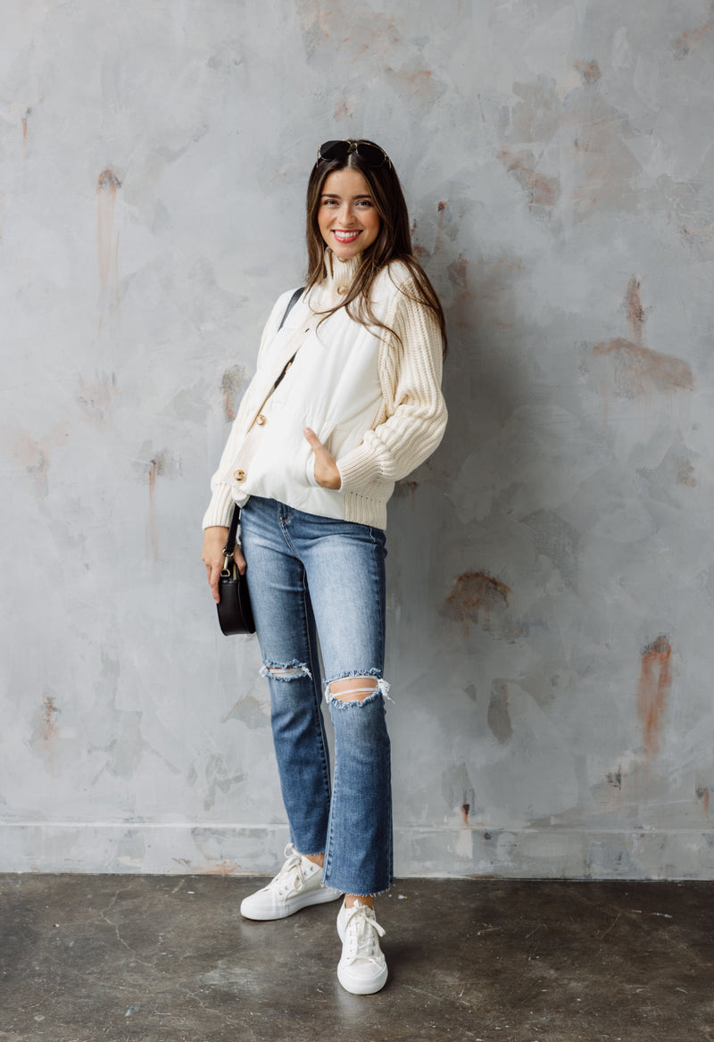 Swift Padded Sweater Jacket - CREAM - willows clothing SWEATER