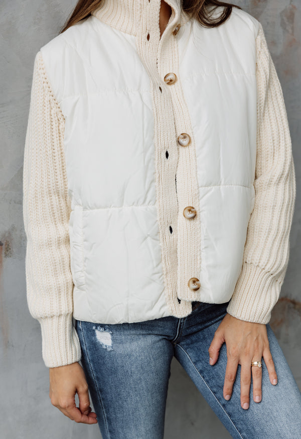 Swift Padded Sweater Jacket - CREAM - willows clothing SWEATER