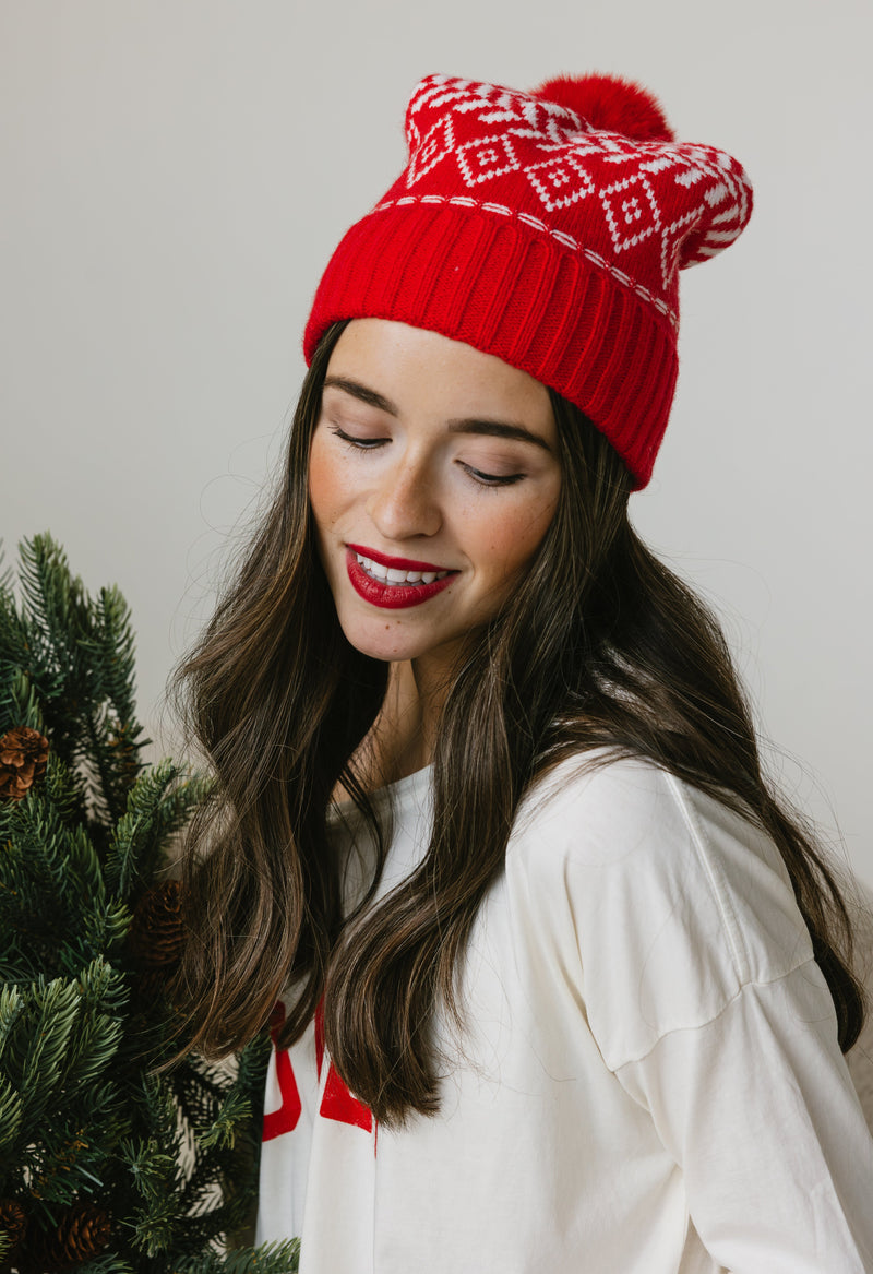 Tis The Season Beanie - RED - willows clothing BEANIE