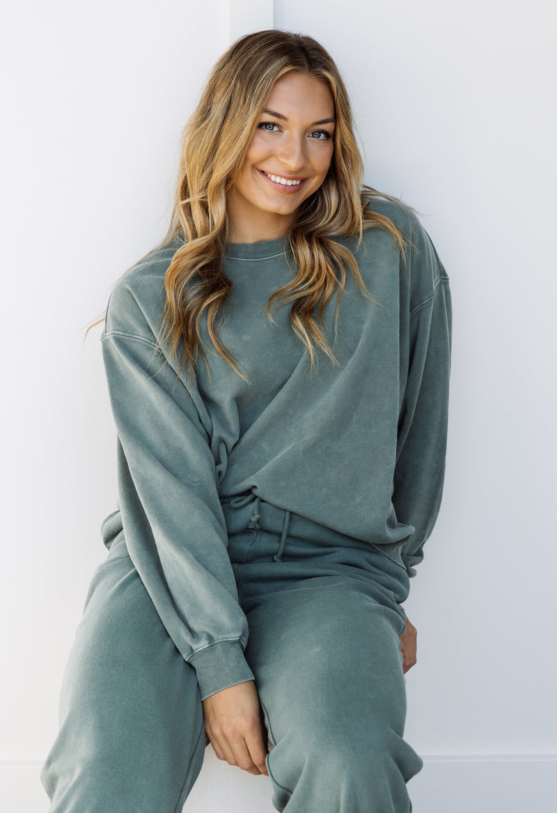 Unwind Pullover - GRAY GREEN - willows clothing SWEATSHIRT